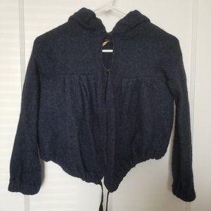 Free People Hooded Crop Navy Blue Sweater/Cardigan